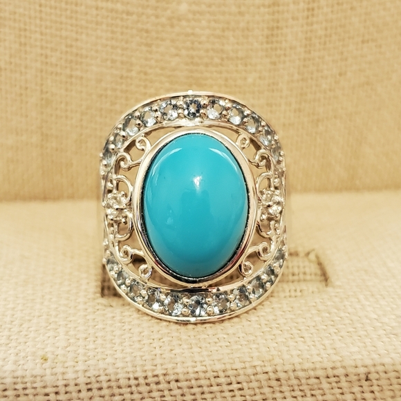Sterling Turquoise Blue Topaz Ring 7.25 - Picture 9 of 15